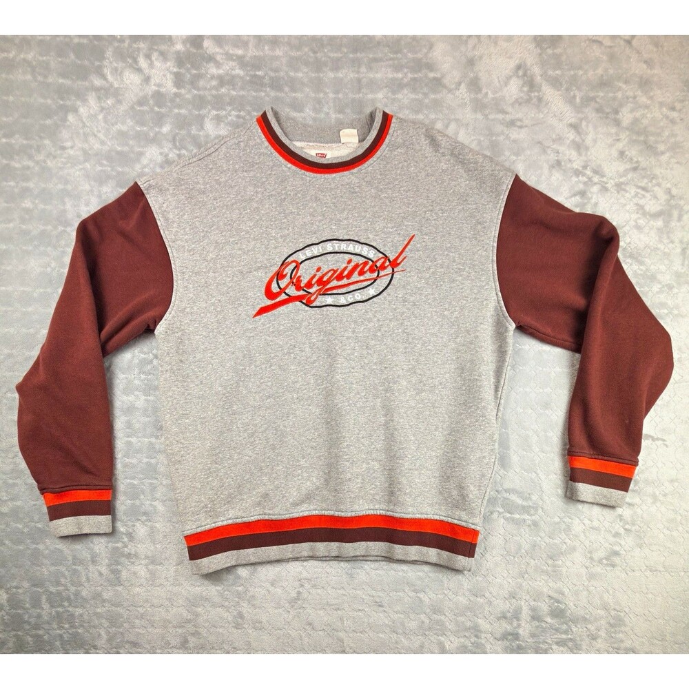 Levi's Men's S Gray Brown Orange Colorblock Logo Fleece Relaxed Crew Sweatshirt